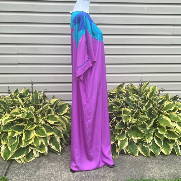EUC Vintage Bill Tice Neiman Marcus Purple Poly Caftan Muumuu Mimi - Picture 5 of 8